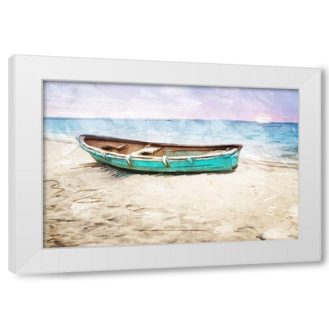 Lonely Boat on Beach White Modern Wood Framed Art Print by Villa, Mlli