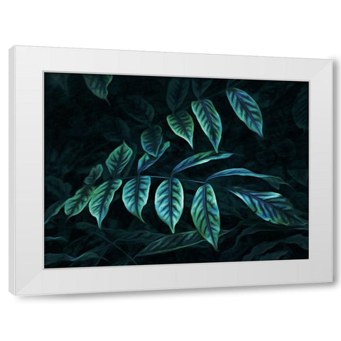 Teal Blue Leaves White Modern Wood Framed Art Print by Villa, Milli