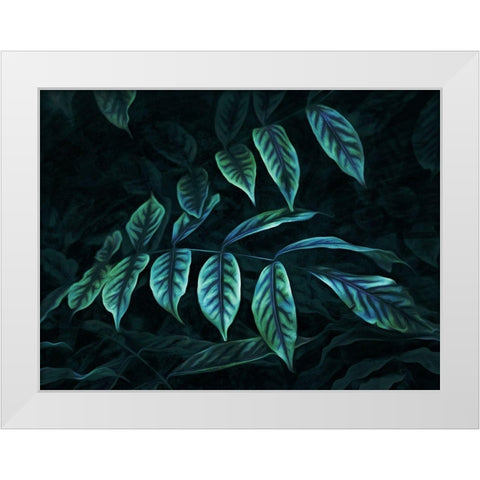 Teal Blue Leaves White Modern Wood Framed Art Print by Villa, Milli
