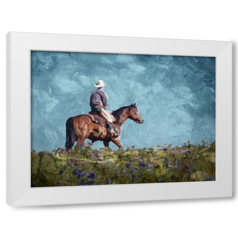 Cowboy Enjoys The Outlooktif White Modern Wood Framed Art Print by Villa, Mlli
