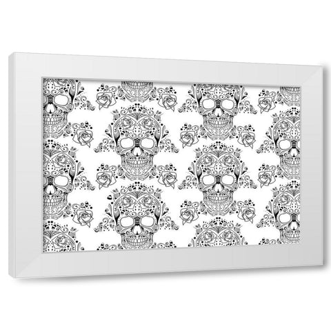 Halloween Skull Pattern Reverse White Modern Wood Framed Art Print by Villa, Mlli
