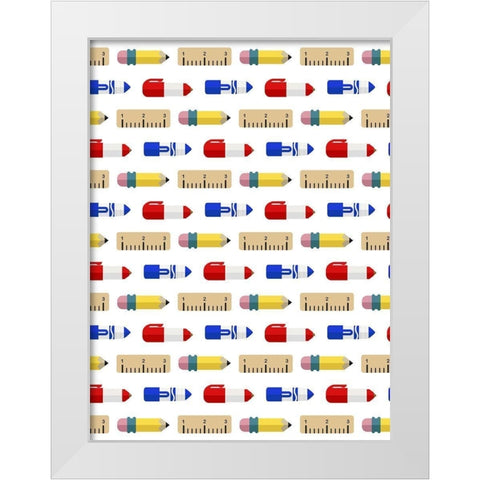 School Supply Pattern White Modern Wood Framed Art Print by Villa, Mlli