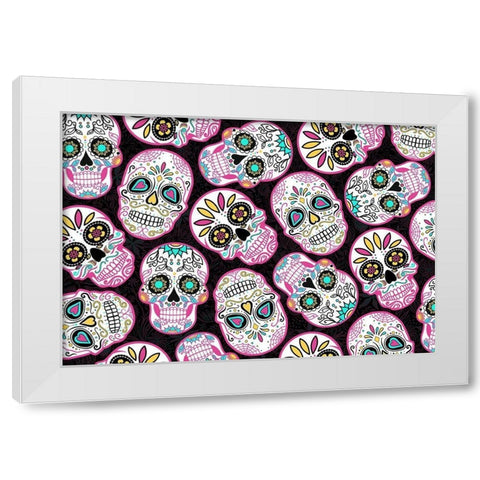 Pink Skulls White Modern Wood Framed Art Print by Villa, Mlli