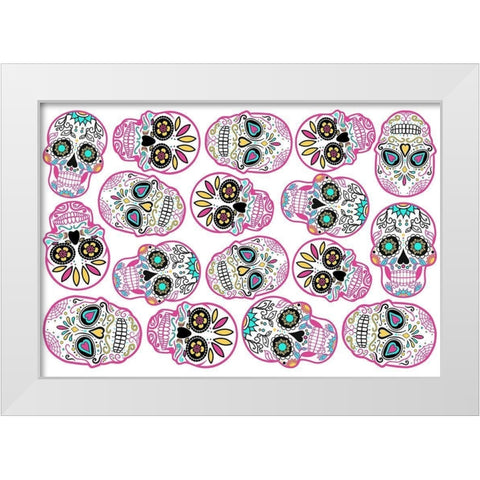 Pink Skulls White Back White Modern Wood Framed Art Print by Villa, Mlli