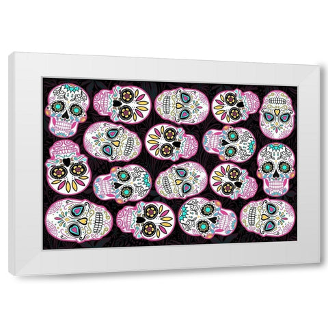 Pink Skulls Black Back White Modern Wood Framed Art Print by Villa, Mlli