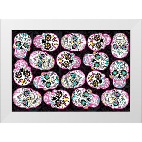 Pink Skulls Black Back White Modern Wood Framed Art Print by Villa, Mlli