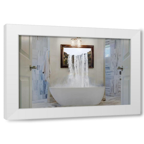Waterfall In The Bath White Modern Wood Framed Art Print by Villa, Mlli