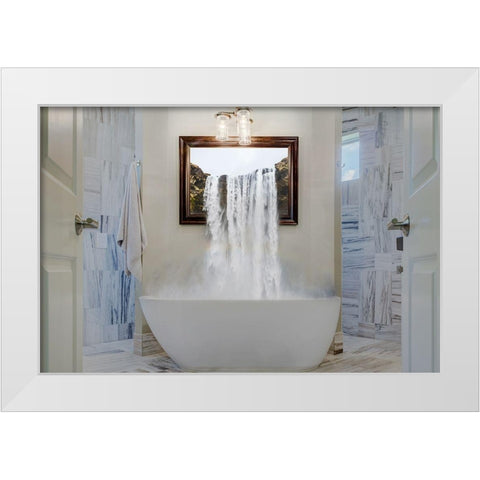 Waterfall In The Bath White Modern Wood Framed Art Print by Villa, Mlli