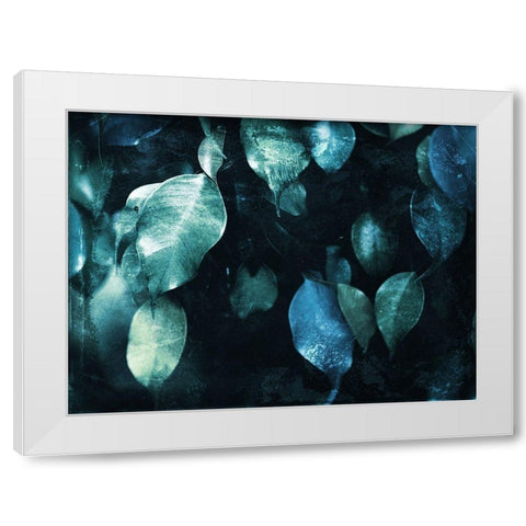 Teal Hanging Leaves White Modern Wood Framed Art Print by Villa, Milli