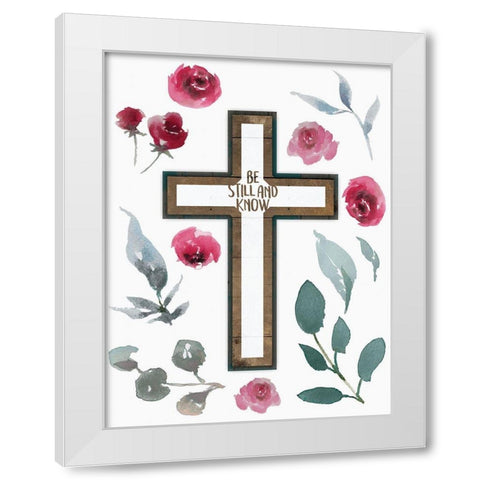 Be Still Cross White Modern Wood Framed Art Print by Villa, Mlli