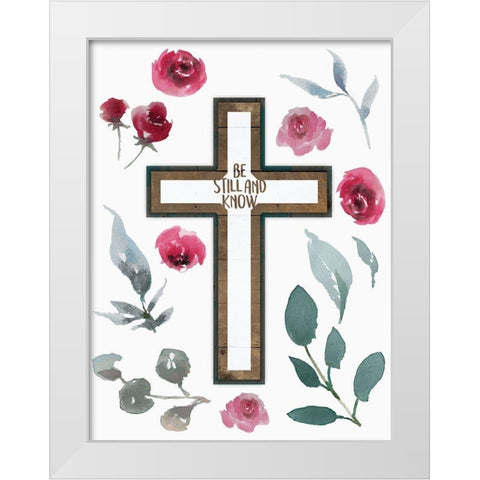 Be Still Cross White Modern Wood Framed Art Print by Villa, Mlli