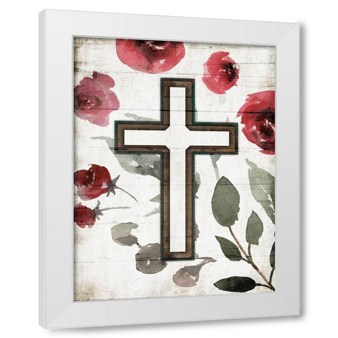 Cross Rose White Modern Wood Framed Art Print by Villa, Mlli