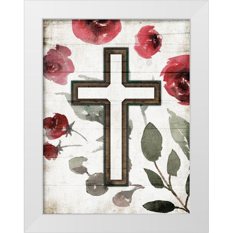 Cross Rose White Modern Wood Framed Art Print by Villa, Mlli