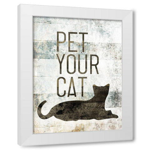 Pet Your Cat White Modern Wood Framed Art Print by Villa, Mlli