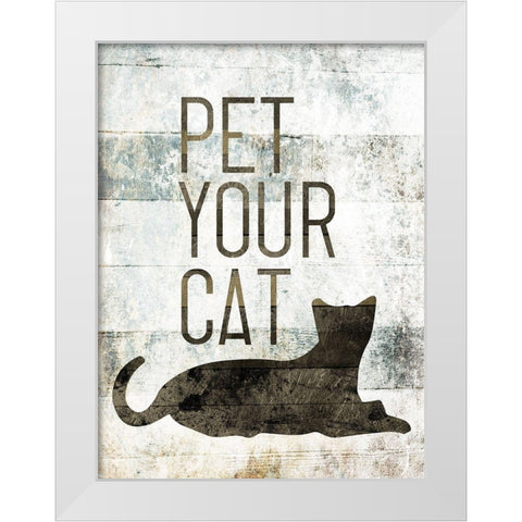 Pet Your Cat White Modern Wood Framed Art Print by Villa, Mlli