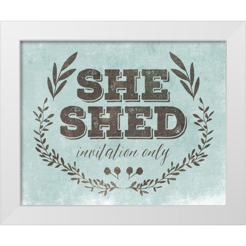 She Shed Teal White Modern Wood Framed Art Print by Villa, Mlli