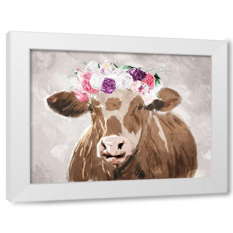 Cow Flowers White Modern Wood Framed Art Print by Villa, Mlli