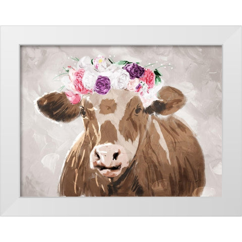 Cow Flowers White Modern Wood Framed Art Print by Villa, Mlli