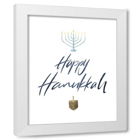 Happy Hanukkah White Modern Wood Framed Art Print by Villa, Milli