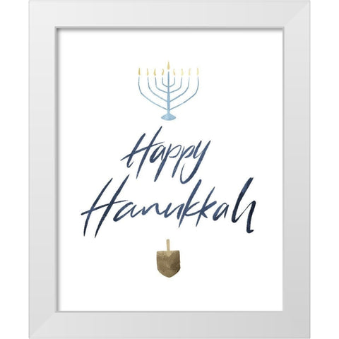 Happy Hanukkah White Modern Wood Framed Art Print by Villa, Milli