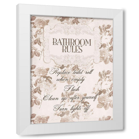 Bathroom Rules 1 White Modern Wood Framed Art Print by Villa, Milli