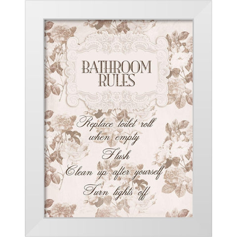 Bathroom Rules 1 White Modern Wood Framed Art Print by Villa, Milli