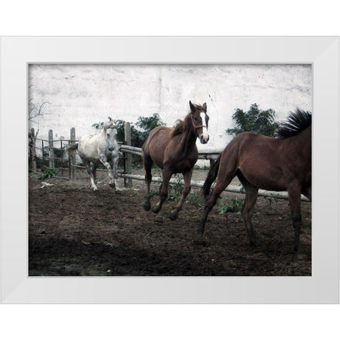 Horses Down The Dirt Road White Modern Wood Framed Art Print by Villa, Milli