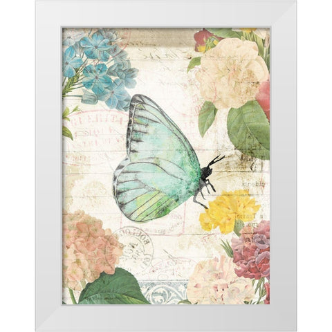 Butterfly Flowers White Modern Wood Framed Art Print by Villa, Milli