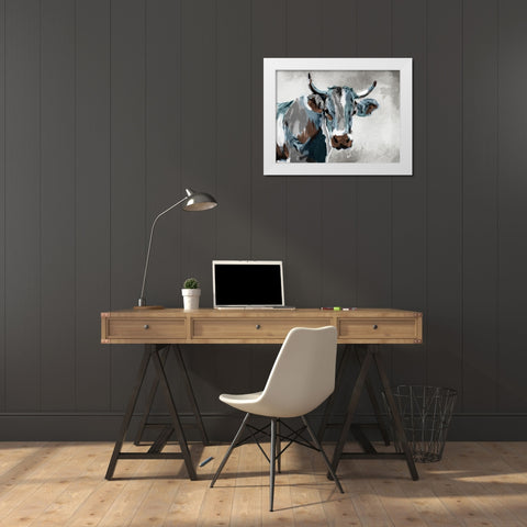 Cow Looking White Modern Wood Framed Art Print by Villa, Milli