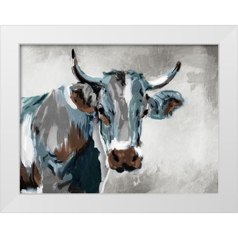 Cow Looking White Modern Wood Framed Art Print by Villa, Milli