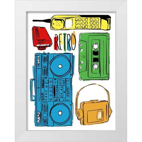 Retro Electronix Colored White Modern Wood Framed Art Print by Villa, Milli