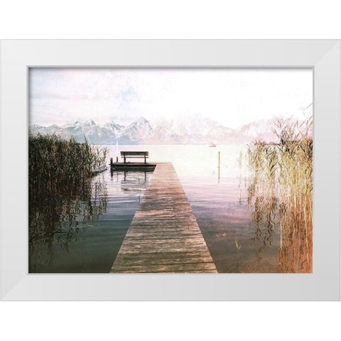 Dock To The Mountain White Modern Wood Framed Art Print by Villa, Milli