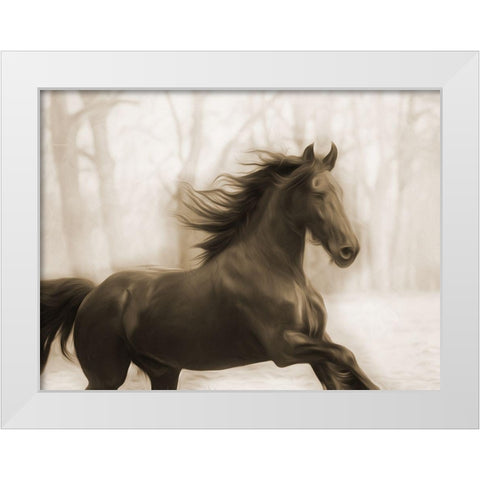 Horse In The Wind White Modern Wood Framed Art Print by Villa, Milli