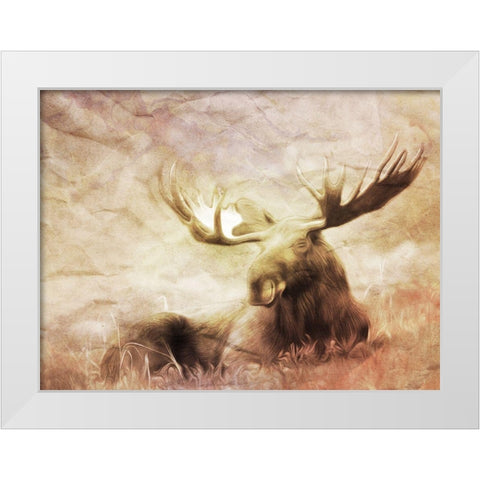 Moose Relaxing White Modern Wood Framed Art Print by Villa, Milli