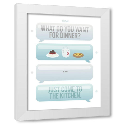 Texting For Dinner White Modern Wood Framed Art Print by Villa, Milli