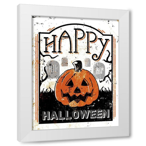 Happy Cemetery Pumpkin White Modern Wood Framed Art Print by Villa, Milli
