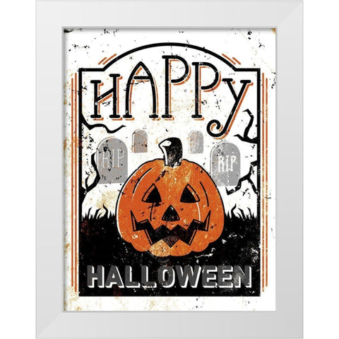 Happy Cemetery Pumpkin White Modern Wood Framed Art Print by Villa, Milli