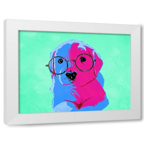 Puppy Eyes V3 White Modern Wood Framed Art Print by Villa, Milli
