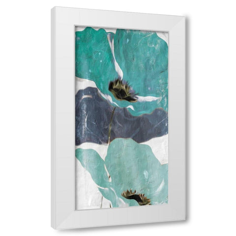 Floral Teal Blue Three White Modern Wood Framed Art Print by Villa, Milli