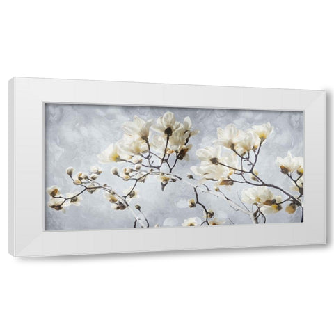 White Flowers In Grey White Modern Wood Framed Art Print by Villa, Mlli