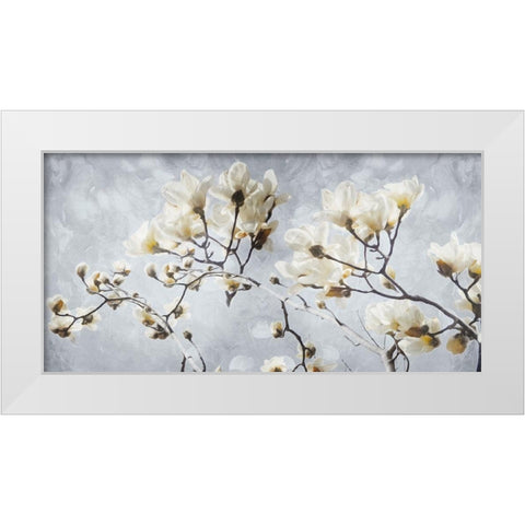 White Flowers In Grey White Modern Wood Framed Art Print by Villa, Mlli
