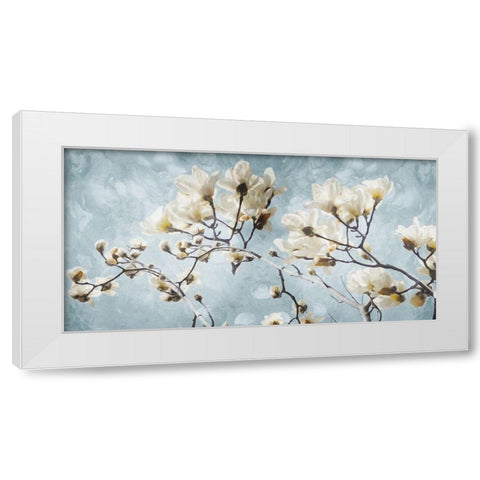 White Flowers In Blue White Modern Wood Framed Art Print by Villa, Mlli