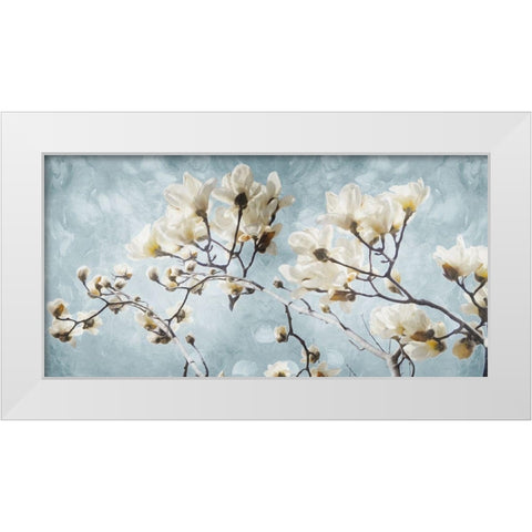 White Flowers In Blue White Modern Wood Framed Art Print by Villa, Mlli