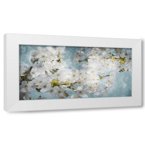 More White Flowers In Blue White Modern Wood Framed Art Print by Villa, Mlli