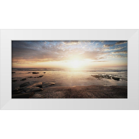 Walk On The Beach White Modern Wood Framed Art Print by Villa, Mlli