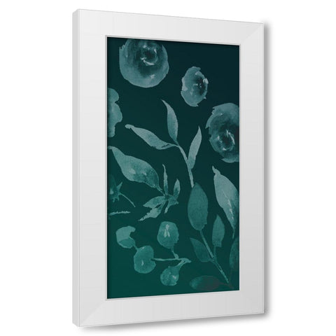 Teal Florals In The Wind White Modern Wood Framed Art Print by Villa, Milli