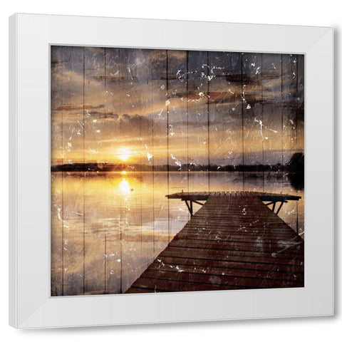 Out On The Dock White Modern Wood Framed Art Print by Villa, Mlli