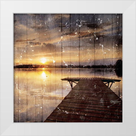 Out On The Dock White Modern Wood Framed Art Print by Villa, Mlli