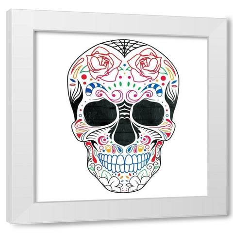 Colorful Candy Skull White Modern Wood Framed Art Print by Villa, Mlli
