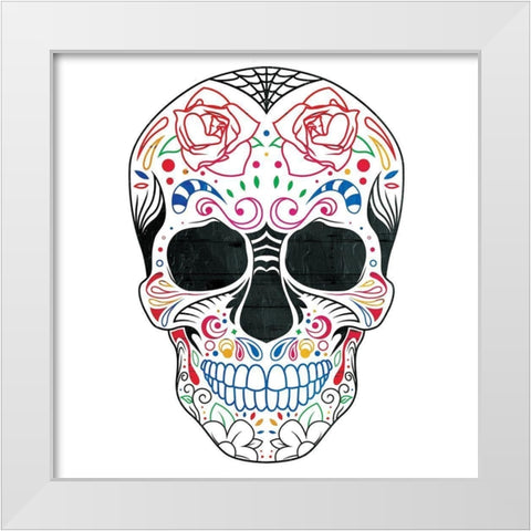Colorful Candy Skull White Modern Wood Framed Art Print by Villa, Mlli
